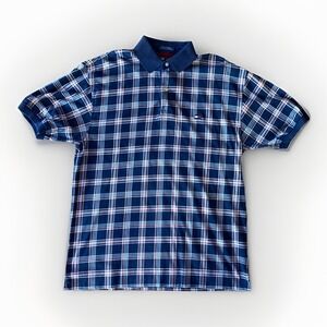 Vtg Tommy Hilfiger Polo Shirt Mens M Plaid Blue White Red Golf Patriotic
